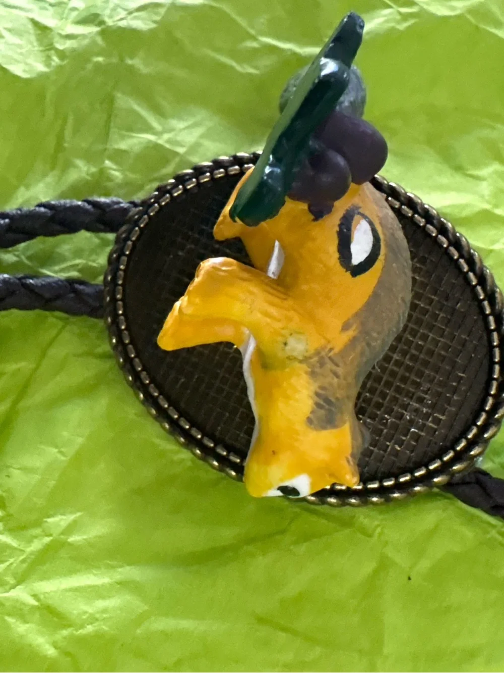 Handmade Yellow Ceramic Squirrel Pendant Bolo Tie